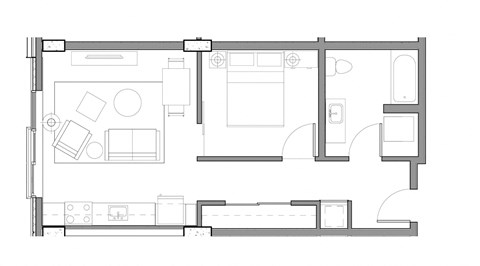 Alley 111 Luxury Apartments in Bellevue, Washington 1x1 Floor Plan